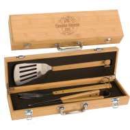 3-Piece Bamboo BBQ Set in Bamboo Case