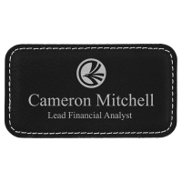 Black/Silver Laserable Leatherette Badge Blank with Magnet 3 1/4" x 1 3/4"